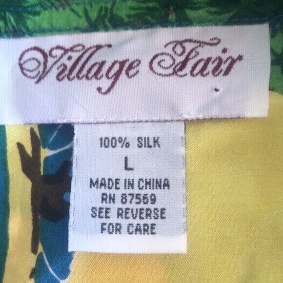 VILLAGE FAIR Vintage Silk Tropical Floral Button Up Size Large Short Sleeved Top - Picture 3 of 5